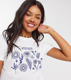 Белая футболка с цветочным принтом ASOS DESIGN Petite-Белый