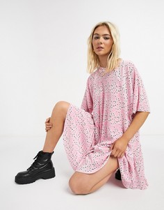 Платье мини с плиссировкой и цветочным принтом ASOS DESIGN-Розовый