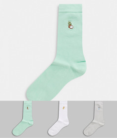 Набор из 3 пар носков до щиколотки с вышивкой ASOS DESIGN-Мульти