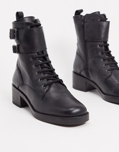 Черные кожаные ботинки в стиле милитари с пряжками ALDO-Черный