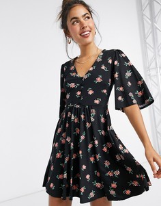 Черное свободное платье мини с цветочным принтом ASOS DESIGN-Черный