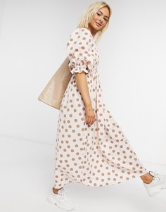 Хлопковое платье макси со сборками в горошек ASOS DESIGN-Мульти