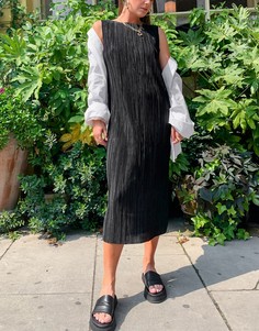 Черное плиссированное платье миди Weekday-Черный