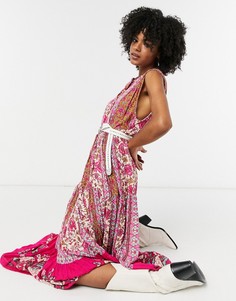 Розовое платье макси с принтом Free People-Розовый