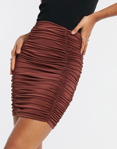 Мини-юбка шоколадного цвета со сборками ASOS DESIGN-Коричневый