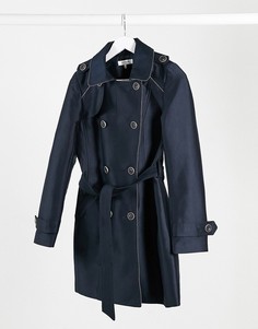Темно-синее двубортное пальто с молнией и поясом Morgan-Темно-синий