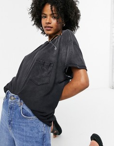 Черная трикотажная футболка с эффектом потертости Free People-Черный