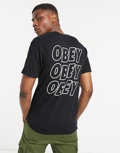 Черная футболка с принтом на спине Obey-Черный