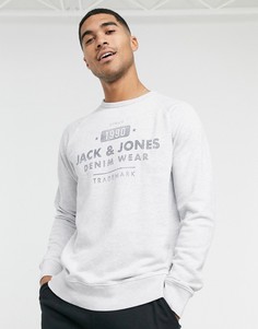 Белый меланжевый свитшот с логотипом Jack & Jones
