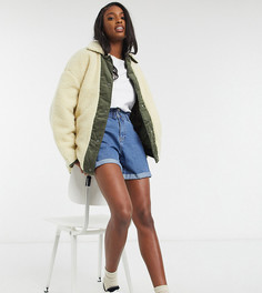 Куртка кремового цвета из искусственной цигейки с вельветовыми вставками ASOS DESIGN Tall-Кремовый