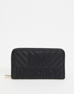 Черный кошелек на молнии с тисненым логотипом Love Moschino