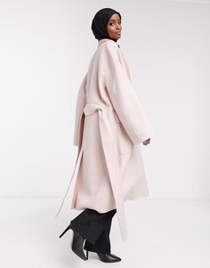 Кремовое шерстяное пальто с поясом French Connection-Кремовый