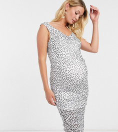 Черное платье миди в горошек с открытыми плечами ASOS DESIGN Maternity-Мульти