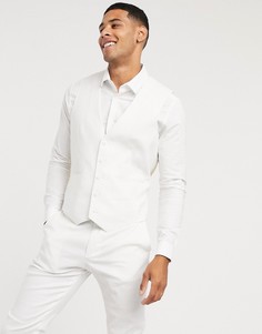 Белый жилет узкого кроя из смеси хлопка и льна ASOS DESIGN wedding