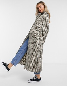 Коричневый тренч в клетку ASOS DESIGN