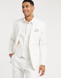 Белый пиджак узкого кроя из смеси хлопка и льна ASOS DESIGN wedding