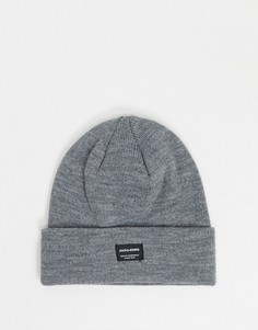 Серая меланжевая шапка-бини Jack & Jones-Серый