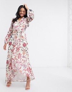 Платье макси с запахом и цветочным принтом Hope & Ivy-Серый