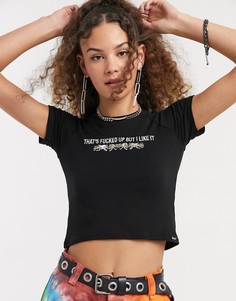 Облегающая футболка с надписью "but I like it" O Mighty-Черный Omighty