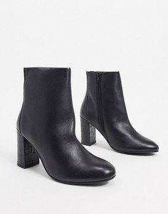 Черные кожаные ботинки на каблуке ASOS DESIGN-Черный