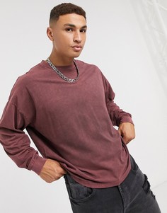Коричневый oversized-лонгслив с эффектом кислотной стирки ASOS DESIGN