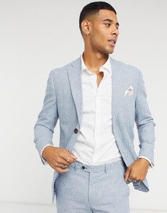 Голубой приталенный льняной пиджак Jack & Jones Premium-Синий