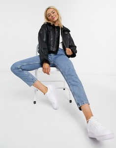 Черная короткая куртка-авиатор с искусственным мехом ASOS DESIGN-Черный