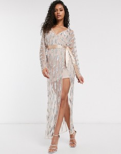 Серебристое полупрозрачное платье макси с отделкой Frock and Frill Club-Серебряный