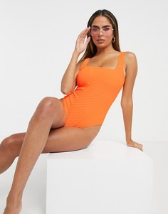 Оранжевый слитный купальник в рубчик с квадратным вырезом ASOS DESIGN