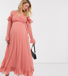Платье макси с запахом и баской ASOS DESIGN Maternity-Розовый