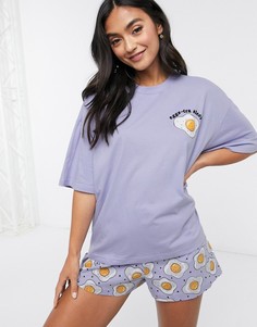 Пижама лавандового цвета с принтом "egg-stra sleepy" на футболке ASOS DESIGN-Фиолетовый