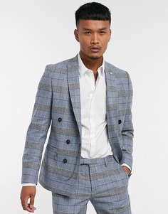 Синий приталенный пиджак в клетку Twisted Tailor