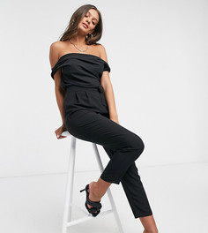 Черный шифоновый комбинезон с открытыми плечами ASOS DESIGN Petite