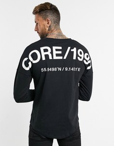 Черный лонгслив с крупным принтом на спине Jack & Jones Core
