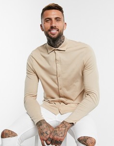 Бежевая приталенная рубашка из органического хлопка ASOS DESIGN-Бежевый