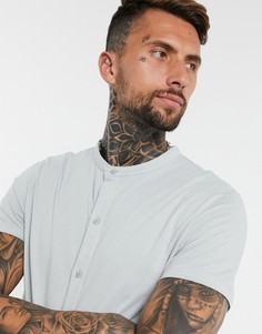 Серая обтягивающая рубашка с короткими рукавами и воротником на пуговице ASOS DESIGN-Серый