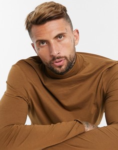 Облегающий лонгслив с круглым вырезом ASOS DESIGN-Коричневый