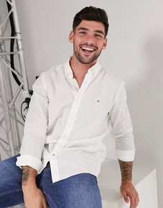 Льняная рубашка на пуговицах с длинными рукавами Calvin Klein-Белый
