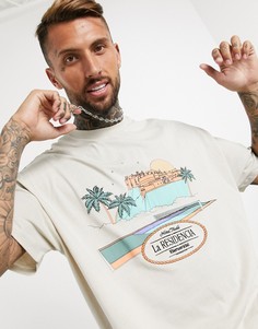 Бежевая oversized-футболка с принтом и вышивкой ASOS DESIGN-Бежевый