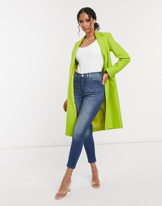 Приталенное пальто лаймового цвета с добавлением шерсти Helene Berman-Зеленый