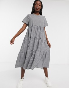 Ярусное платье миди из поплина в клетку Missguided-Мульти