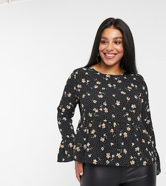 Свободный топ в горошек с цветочным принтом ASOS DESIGN Curve-Мульти