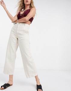 Прямые брюки цвета слоновой кости с завышенной талией Free People-Кремовый