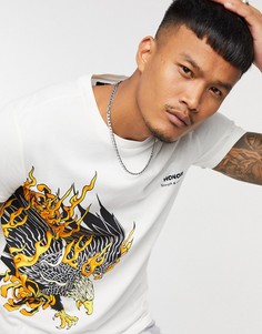 Белая футболка с принтом орла Bershka-Белый