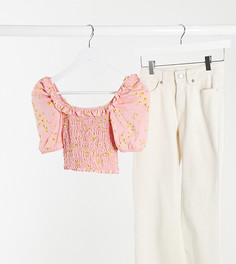 Присборенная блузка с цветочным принтом розового цвета Miss Selfridge Petite-Розовый