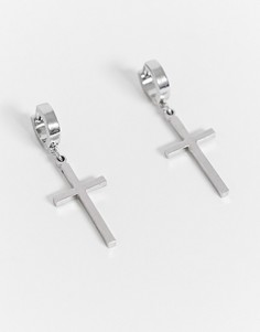 Серебристые серьги-кольца 7 мм с крестом ASOS DESIGN​​​​​​​-Серебряный