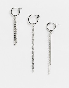 Серебристые серьги-кольца 10 мм с разными цепочками ASOS DESIGN-Серебряный