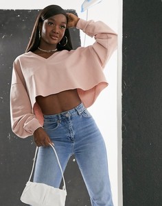 Бежевый короткий oversized-свитшот с V-образным вырезом ASOS DESIGN-Розовый