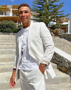 Зауженный пиджак в тонкую полоску ASOS DESIGN wedding-Белый