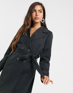 Черный двубортный тренч с завязывающимся поясом Vero Moda